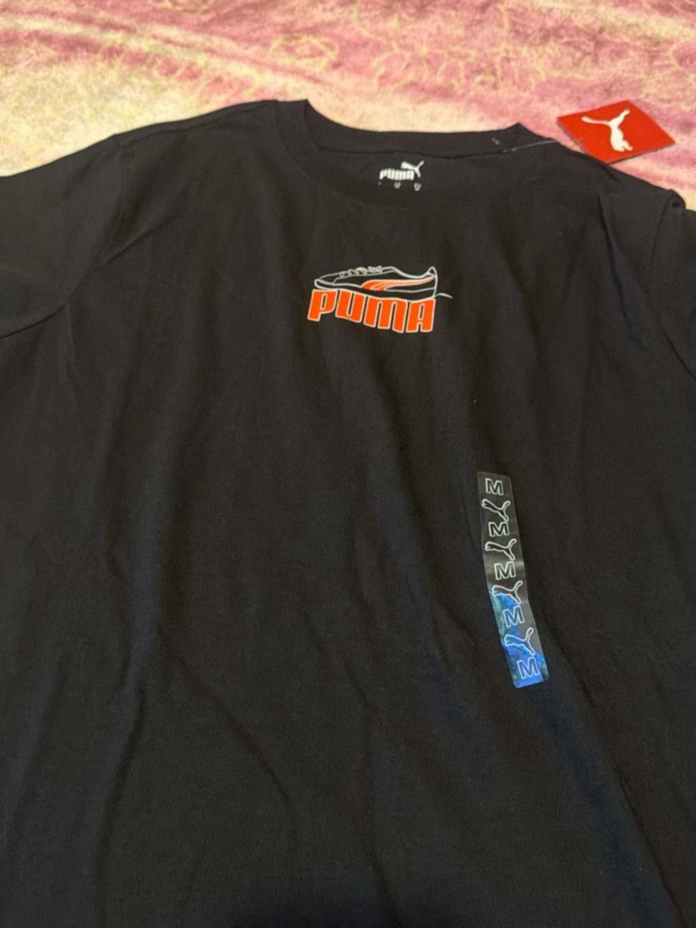 Puma Black Tee with Orange Logo and Blue Accent
